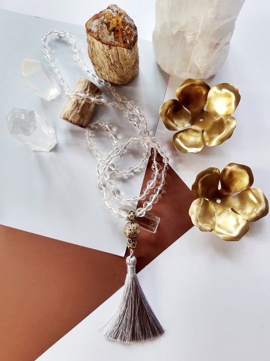 Mala with Hyaline Quartz stones
