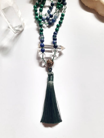 Mala con pietre di Malachite, Sodalite e Quarzo Ialino